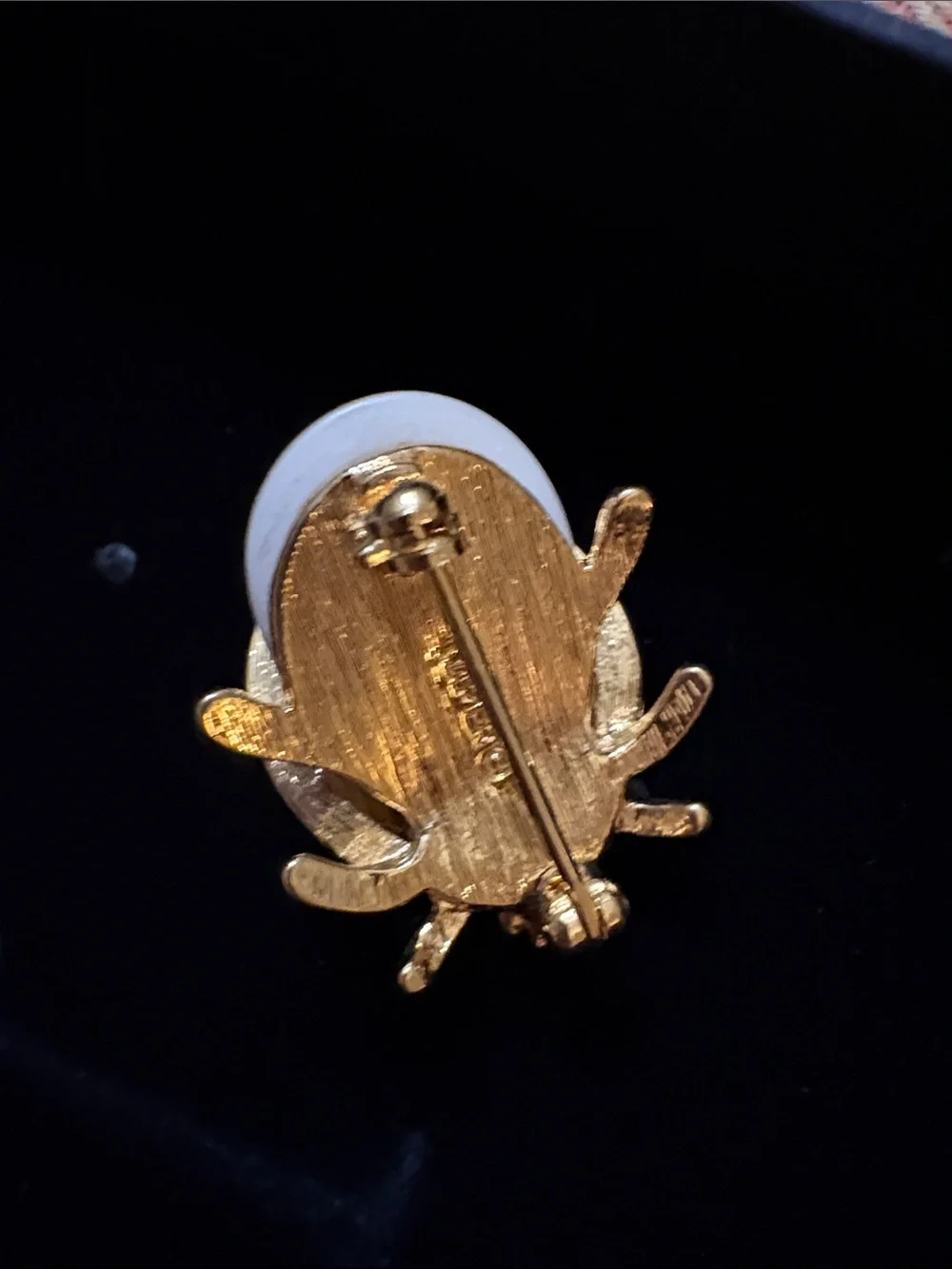 1” Gold-tone Ladybug Faux Pearl & Crystal Brooch